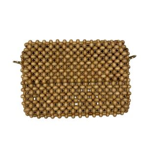 Vintage Wooden Beaded Handbag Purse – Made in Japan 1960s 70s Brown Wood Bead